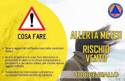 Avviso allerta meteo codice giallo rischio vento